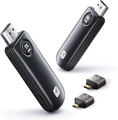 Zdjęcie produktu dla Przesyłnik i odbiornik HDMI bezprzewodowy, dekodowanie 4K, wyjście 1080P, przenośny, bezprzewodowy przedłużacz HDMI do przesyłania sygnału wideo