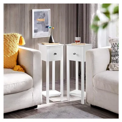 Produktbild von 2er Set Nachttisch mit Schublade und Ablage, Beistelltisch für Wohnzimmer und Schlafzimmer, Weiß