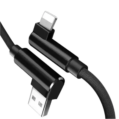 Produktbild von iPhone Schnell Ladekabel 2 meter Nylon Datenkabel 90° Winkelkabel 2m schwarz Ladekabel für iPhone iPad