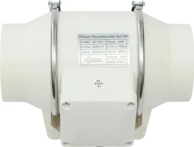 Immagine prodotto di Ventilatore a condotto - Ø 100 mm, ventilatore di aspirazione EC - 220 m³/h, 2600 giri/min - Velocità regolabile - Adatto per la ventilazione di bagni e serre da coltivazione - Bianco
