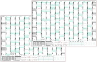 Produktbild von XXXL Wandkalender 2026 + 2027 - Sehr groß im DIN B0 Format (1,4 x 1,0 m) mit extra großen Tageskästchen, Schulferien, Jahresvorschau Folgejahr (gerollt) Farbe türkis