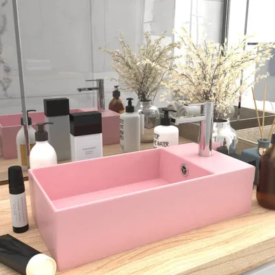 Produktbild von 2025 Moderne Badezimmer-Waschbecken mit Überlauf Keramik Matt Rosa - Waschbecken,Design 5410099 1parcel