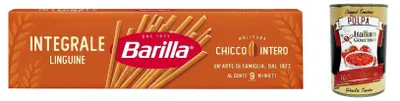 Produktbild von Barilla Integrale Linguine – Vollkorn Hartweizennudeln – 100% Vollkorn, ballaststoffreich – Kochzeit al dente 9 Min – perfekte Bandform für Saucen & Pesto – 30 x [500 g] + Italian Gourmet polpa 400g