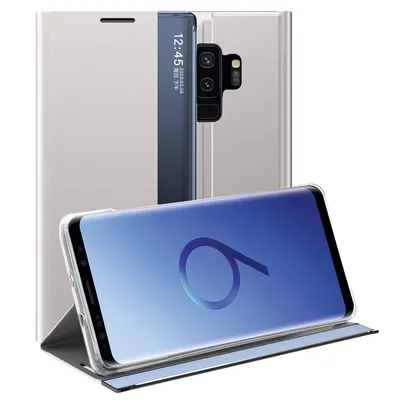 Obrázek produktu pro Galaxy S9 Plus Pouzdro, Slim Flip Kožené Pouzdro s Okénkem a Stojánkem pro Samsung Galaxy S9 Plus Stříbro