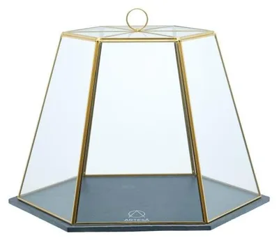 Produktbild von Tortenhaube Glasglocke Schiefer Kuchenglocke - 31 x 27,5 x 25 cm - Messing - Art-deco-Design