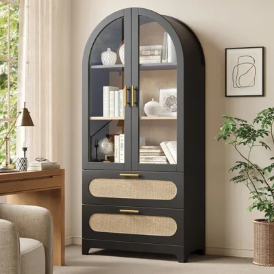 Immagine prodotto di Vetrina 175x80x40 cm, stile Montmartre, 2 cassetti, ripiani regolabili (nera)