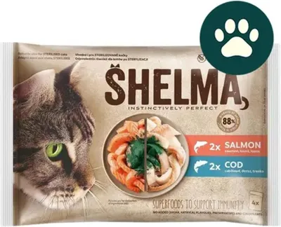 Immagine prodotto di Busta Shelma per gatti 4x85g di torta al salmone
