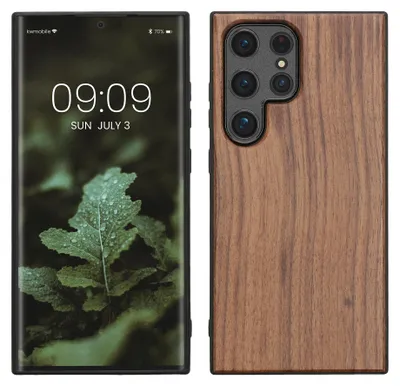 Produktbild von kwmobile Handyhülle für Samsung Galaxy S24 Ultra Hülle Holz - Case mit TPU Bumper - Stoßfestes Hardcase - Schutzhülle Cover in Dunkelbraun