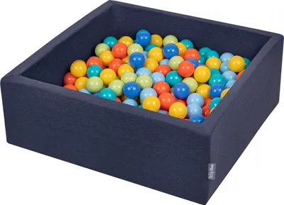 Produktbild von KiddyMoon bällebad 90x30cm/200 bälle ∅ 7cm bällepool mit bunten bällen für babys kinder quadrat, dunkelblau:hellgrün/orange/türkis/blau/bblau/gelb