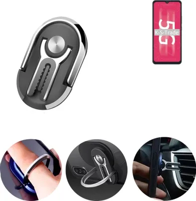 Produktbild von K-S-Trade 3in1 Smartphone-Ring Handy-Ring kompatibel mit ZTE Blade 20 5G Fingerhalterung  Handyring Tischständer Lüftungsgitter-Halterung Tisch