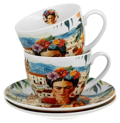 Zdjęcie produktu dla Zestaw 2 Filiżanek porcelanowych Frida Kahlo 270 ml do herbaty ze spodkami