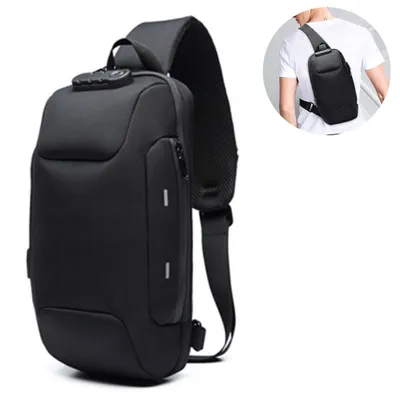 Produktbild von Anti-Diebstahl Sling Brusttasche Wasserdichte Crossbody Schultertasche Casual Daypack Rucksack mit USB-Ladeanschluss für Männer Frauen,Schwarz