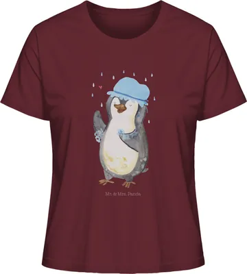 Produktbild von Mr. & Mrs. Panda Kurzarmshirt Damen Pinguin Duschen Größe XL - Burgundy - Geschenk, Singen, Baden, Oberteil, Shirt, Duschkonzert, Basic T-Shirt, Sommershirt, Lebensmotto