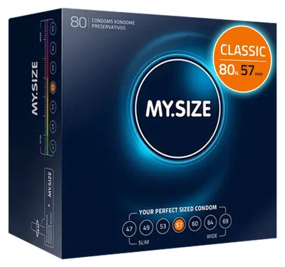 Immagine prodotto di MY.SIZE Preservativi classici misura 4 | 57 mm di larghezza | 80 pezzi confezione mega | preservativi premium extra sottili | preservativi fedeli al tatto | 0,07 mm di spessore delle pareti