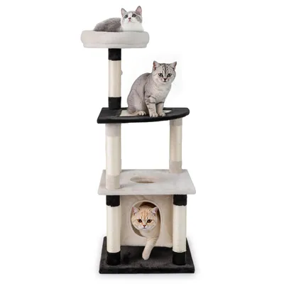 Produktbild von COSTWAY Kratzbaum, 124 cm, Katzenbaum mit Katzenhöhle, Liegebett, Sisal-Kratzpfosten, Ball, Basis&gewölbtem Plattform, Katzenkratzbaum, Beige+Schwarz