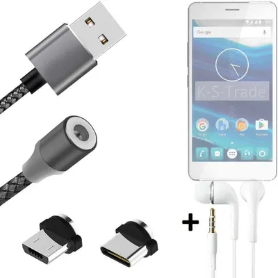 Produktbild von K-S-Trade® Hochwertiges Magnet-Lade-kabel Sync-Kabel Daten-Kabel + Kopfhörer für Qilive Q5 mit USB-Typ-C-Anschluss und Micro-USB-Anschluss 2A bis