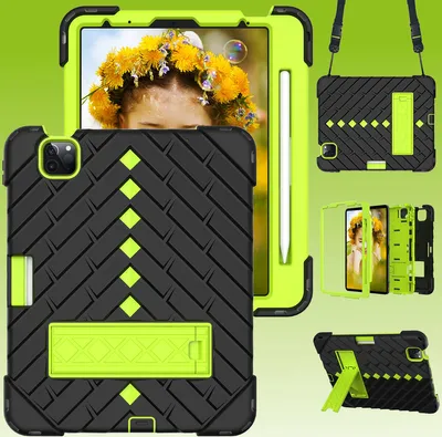 Produktbild von Für Apple iPad Air 2020 10.9/ 2022 Shockproof Hybrid Hülle Band Schwarz / Grün