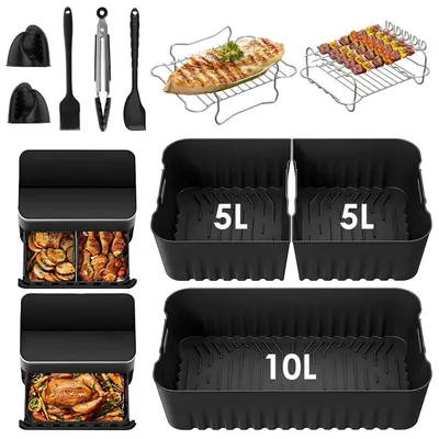 Produktbild von Heißluftfritteuse Zubehör 10L + 2x5L Silikonform, Grillregal, Zange