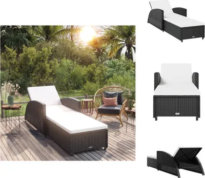 Produktbild von vidaXL Sonnenliege mit Cremeweißer Auflage Poly Rattan Schwarz -  Sonnenliegen