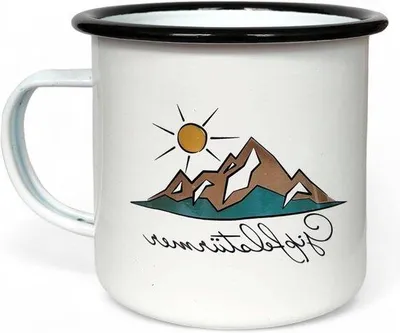 Produktbild von Famanu Emaillebecher mit Motivdruck - 450 ml Camping Kaffeebecher - leicht und robust