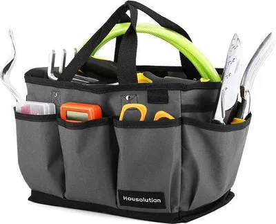 Obrázek produktu pro Taška na zahradní nářadí, taška s malými přihrádkami, odolná a recyklovatelná, 35,5 cm, šedá a černá