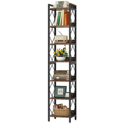 Produktbild von Tribesigns Eckregal mit 7 Ebenen, 200cm hohes Bücherregal Lagerregal Regal für kleine Räume Standregal, multifunktionaler Eck-Organizer(35x35x200 cm)