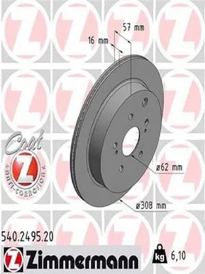 Produktbild von 2x ZIMMERMANN Bremsscheibe 540.2495.20 57mm 6 1kg 308mm
