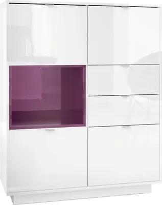 Produktbild von Vladon Highboard Sideboard Metro,  Germany, Korpus in Weiß Hochglanz / Fronten in Weiß Hochglanz mit Einsatz in Brombeer Hochglanz