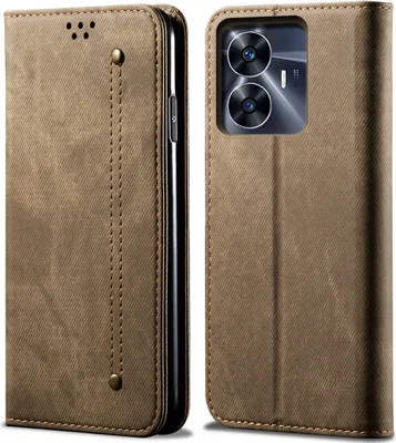 Obrázek produktu pro Pouzdro Realme C55, kožené flipové pouzdro typu kniha s funkcí stojánku pro Realme C55 Khaki