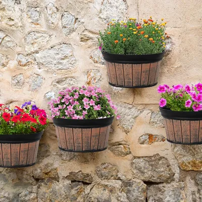 Produktbild von 3-teilig Set Eichenholz-Pflanzgefäße Distressed - dichte Kunststoff - Wasserbehälter - Blumenpflanzgefäße für Pflanzen Blumen - innen und außen - Leuchten oder Zaundekoration - braun