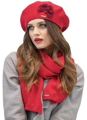 Zdjęcie produktu dla Vivisence damski beret elegancka czapka zimowa i szalik zestaw ciepłych okryć głowy i szyi na zimę i jesień ciepły, gruby, zimowy zestaw dla kobiet, wyprodukowany w UE, czerwony, jeden rozmiar pasuje na wszystkich