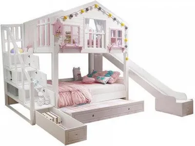 Immagine prodotto di 360Home bella casa letto a castello con scivolo, gradini e spazio di archiviazione 1500x1900mm gradini con spazio di archiviazione + letto estraibile + scivolo con spazio di archiviazione