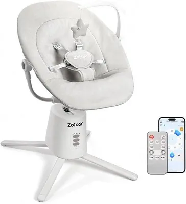 Obrázek produktu pro Dětská houpací židlička Babywip, s nastavitelnou opěrkou, elektrická, s 3 režimy otáčení, dálkovým ovládáním, Bluetooth, funkcí časovače a přehrávání hudby, přenosná, bílá, pro děti