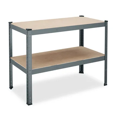 Obrázek produktu pro Pracovní stůl Relaxdays, nosnost 150 kg, VxŠxH: 90x120x60 cm, 2 nastavitelné police, pracovní stůl, ocel a MDF, dílenská police, antracitová