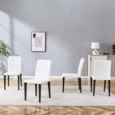Produktbild von 4er Set Esszimmerstuhl in Schwarz-Weiß, schwarze Metallbeine, leichter Luxus-Stil, ideal für europäische Essbereiche