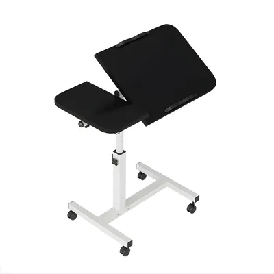 Produktbild von Mobiler Sitz-Steh-Schreibtisch – Höhenverstellbarer Roll-Laptoptisch mit Neigbarer Tischplatte & Schublade – Für Schlafzimmer & Wohnzimmer – Schwarz