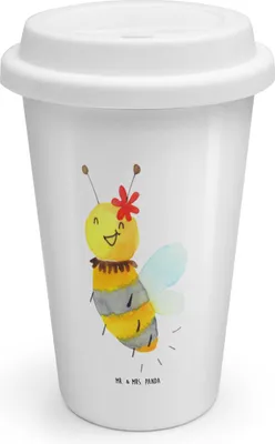 Produktbild von Mr. & Mrs. Panda Thermobecher To Go Biene Blume - Weiß - Geschenk, Hummel, Kaffeebecher, ToGo, Trinkbecher, Becher