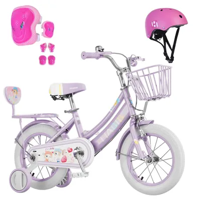 Produktbild von Habib Bicycle Mädchenfahrrad 12" 14" 16" | Komplett-Set mit Schutzpads & Pumpe., Lila / 16 zoll