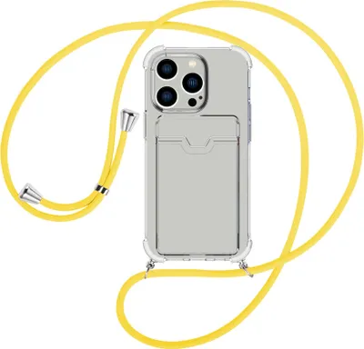 Produktbild von Handykette Backcover-Schutzhülle mit Band (Metall silberfarben) für Apple iPhone 15 Pro - gelb