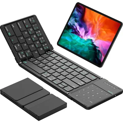 Produktbild von Kabellose Falt-Tastatur mit Touchpad, Dual-Modus, Kompakt für Tablet Laptop Smartphone