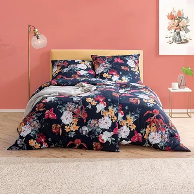 Produktbild von Estella Mako Interlock Jersey Bettwäsche Oxana nachtblau 155x220 cm + 80x80 cm