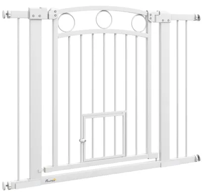 Produktbild von Hundegitter für Treppen – Schutzgitter mit Katzenklappe | Farbe: Weiß