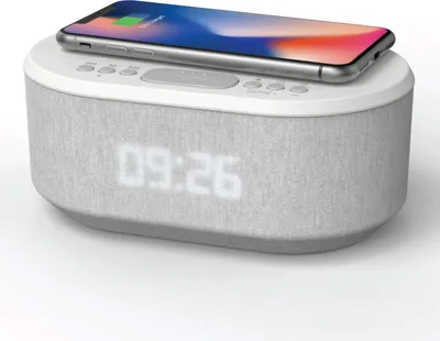 Produktbild von Radiowecker Designer Uhrenradio USB Bluetooth Induktives Laden AIC 18 BT weiss