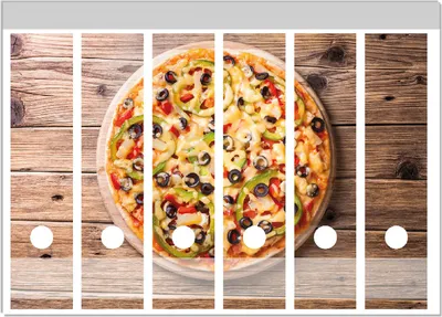 Produktbild von Wallario Ordnerrücken Sticker, selbstklebend für breite Ordner, 6 Stück, Motiv Italienische Pizza mit Peperoni, Oliven. Paprika und Käse