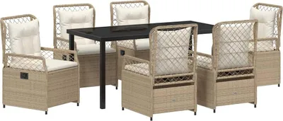 Produktbild von vidaXL Garten Essgruppe 7 pcs Beige und Cremeweiß Poly-Rattan