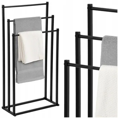 Obrázok produktu pre Stojan na uteráky vešiak na uteráky kúpeľňový stojan 3 úrovne kovový voľne stojaci čierny 86x44x21 cm do kúpeľne loft
