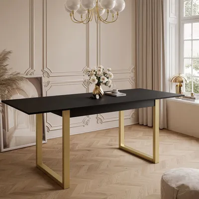 Produktbild von ARTON GOLD II 140 cm ausklappbarer Tisch, Tischplatte Farbe: Schwarz, Metallbeine U