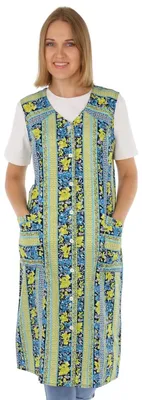 Produktbild von Knopfkittel Baumwolle bunt Kochschürze Hauskleid Kittel Schürze ohne Arm, Farbe:Grün, Größe:48