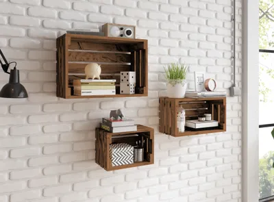 Produktbild von Lermowood Set aus 3 Holzkisten Nr. 9 Eiche, Naturholz, Wandregale, Aufbewahrung, 7 Farben, Vintage