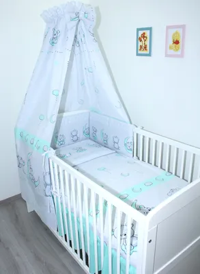 Produktbild von Primawela-Baby Bettwäsche Set- 5 teiliges Set mit Vollstoff Himmel Bettset Nestchen - 4. Bärchen Minze